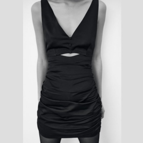 Zara Black Cut Out Mini Dress Sz M NWT - Picture 7 of 9